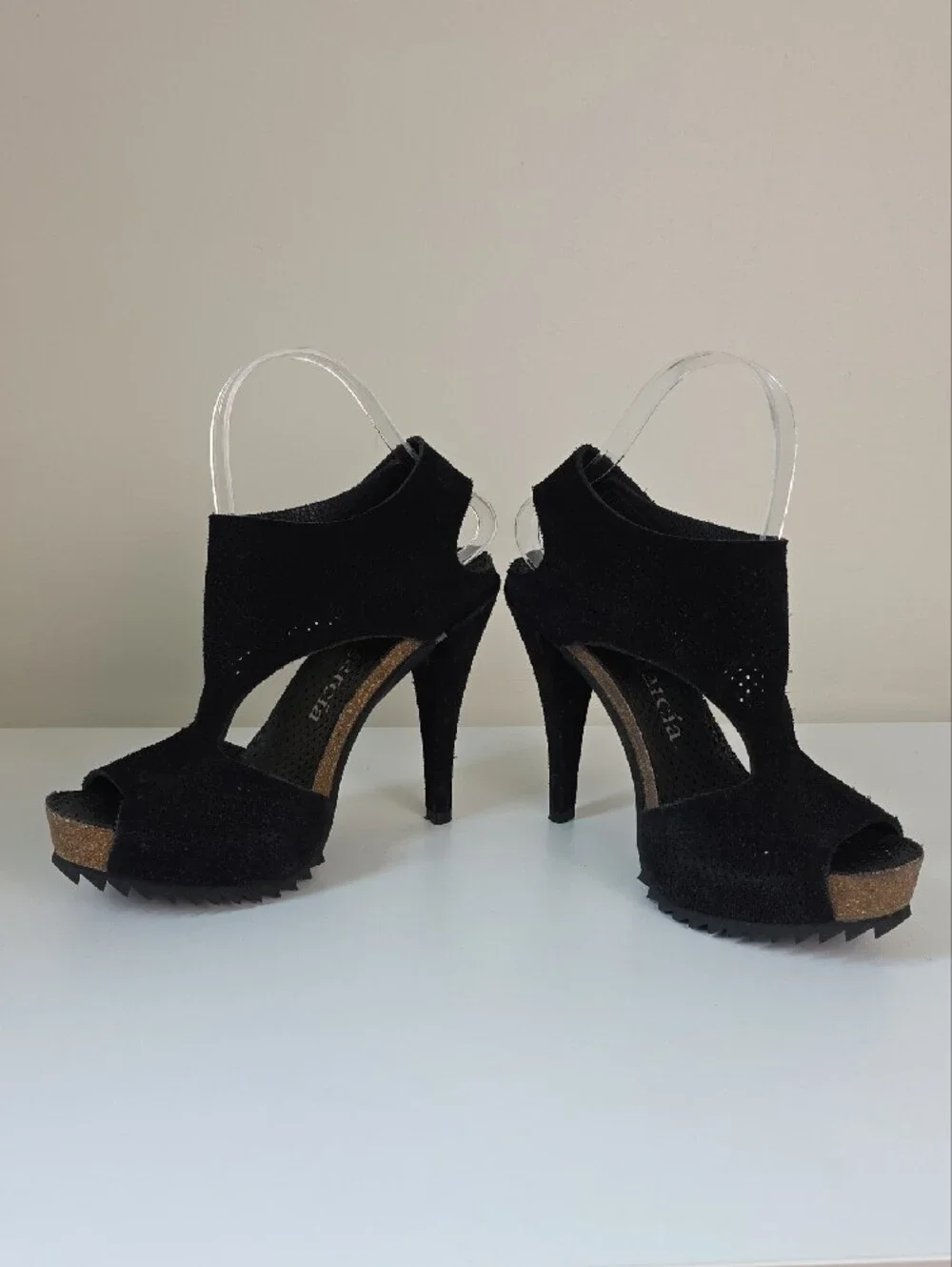 Pedro Garcia Black Suede Platform Wedge Sandals.  Size 37 1/2.  US Size 7